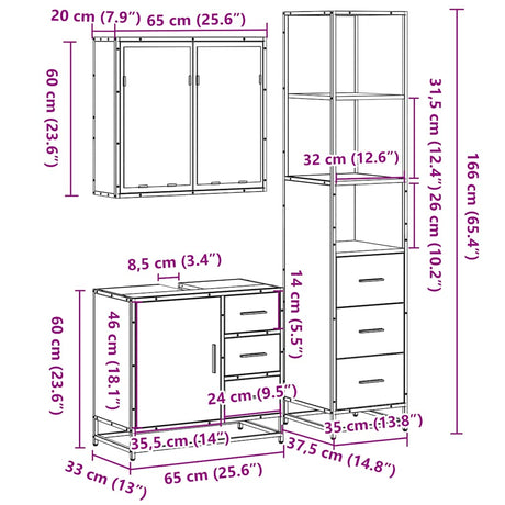 3 Piece Bathroom Furniture Set Engineered Wood