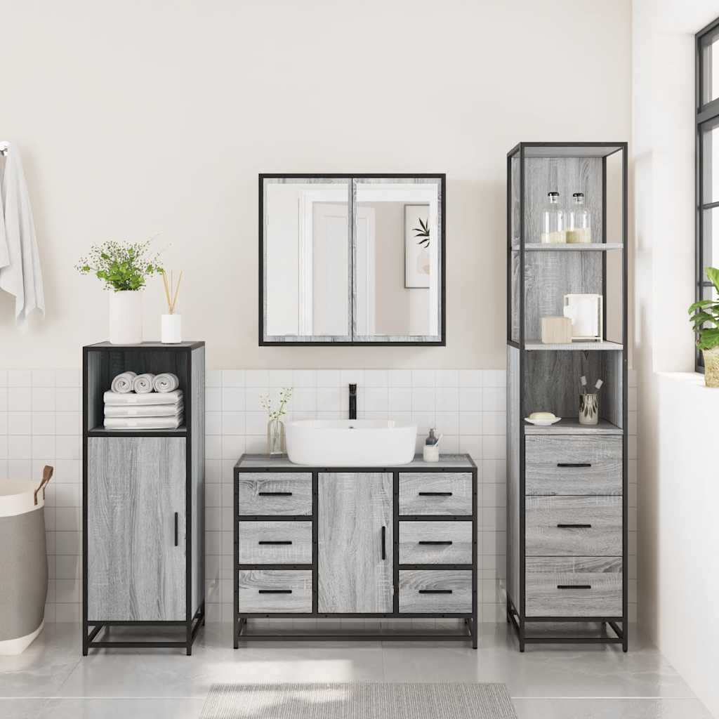 3 Piece Bathroom Furniture Set Engineered Wood