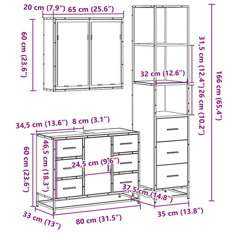 3 Piece Bathroom Furniture Set Engineered Wood