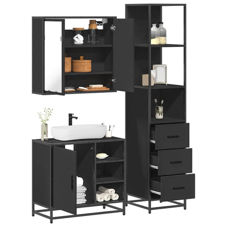 3 Piece Bathroom Furniture Set Engineered Wood