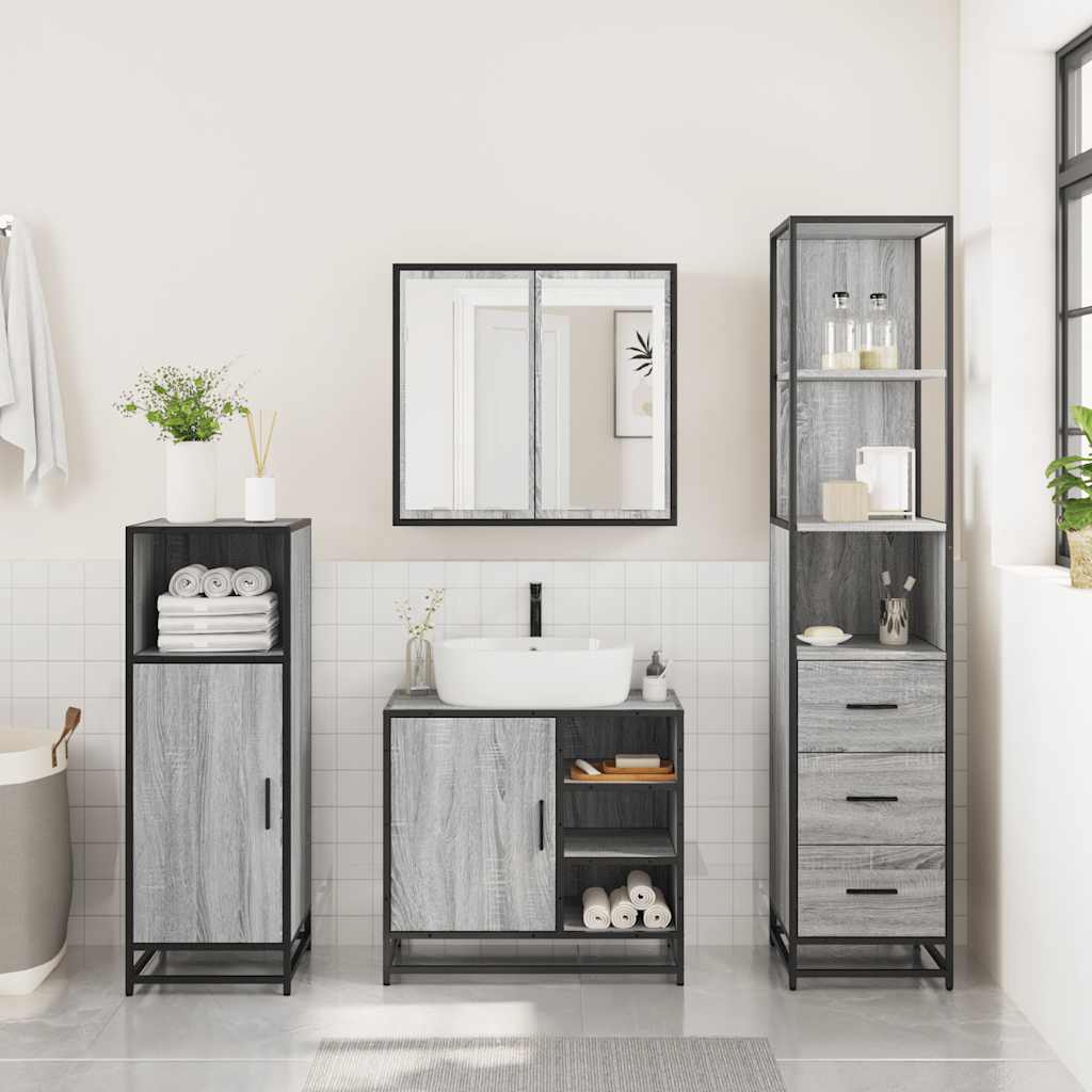 3 Piece Bathroom Furniture Set Engineered Wood