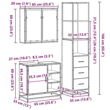 3 Piece Bathroom Furniture Set Engineered Wood