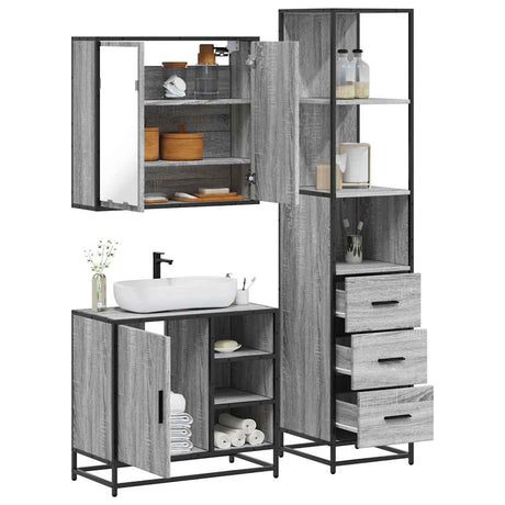 3 Piece Bathroom Furniture Set Engineered Wood