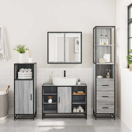 3 Piece Bathroom Furniture Set Engineered Wood