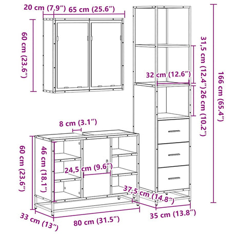 3 Piece Bathroom Furniture Set Engineered Wood