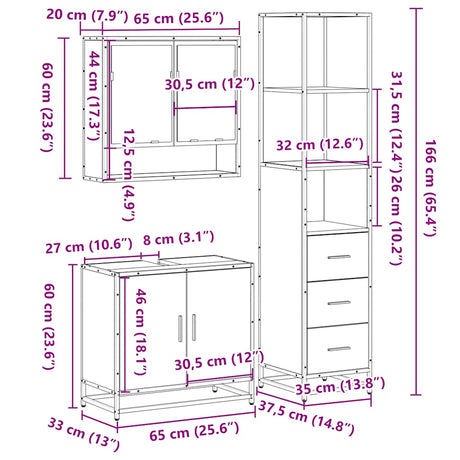 3 Piece Bathroom Furniture Set Engineered Wood
