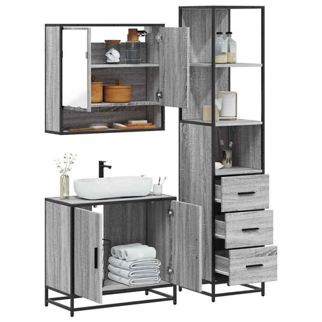 3 Piece Bathroom Furniture Set Engineered Wood