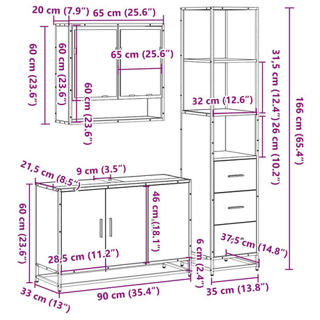 3 Piece Bathroom Furniture Set Engineered Wood