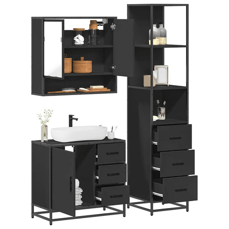 3 Piece Bathroom Furniture Set Engineered Wood