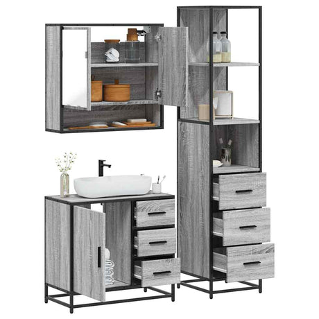 3 Piece Bathroom Furniture Set Engineered Wood