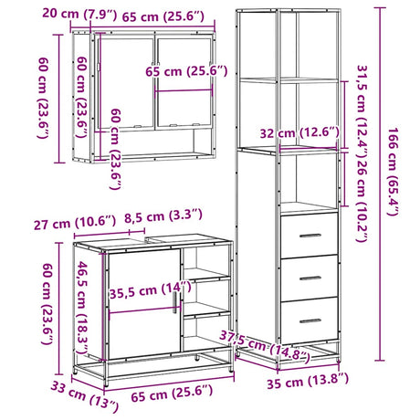 3 Piece Bathroom Furniture Set Engineered Wood