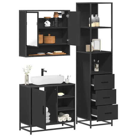 3 Piece Bathroom Furniture Set Engineered Wood