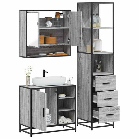 3 Piece Bathroom Furniture Set Engineered Wood
