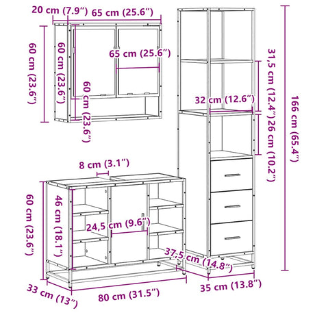 3 Piece Bathroom Furniture Set  Engineered Wood