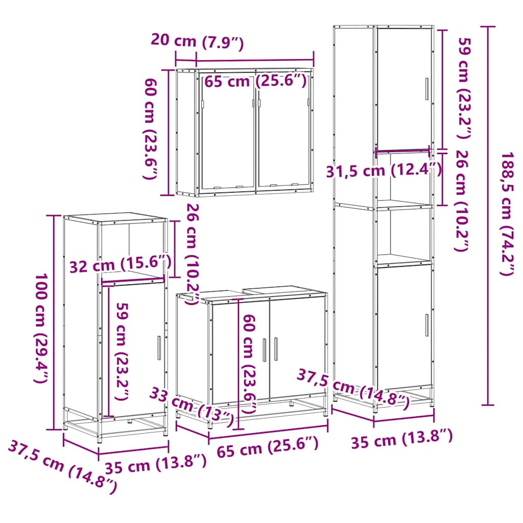 4 Piece Bathroom Furniture Set  Engineered Wood