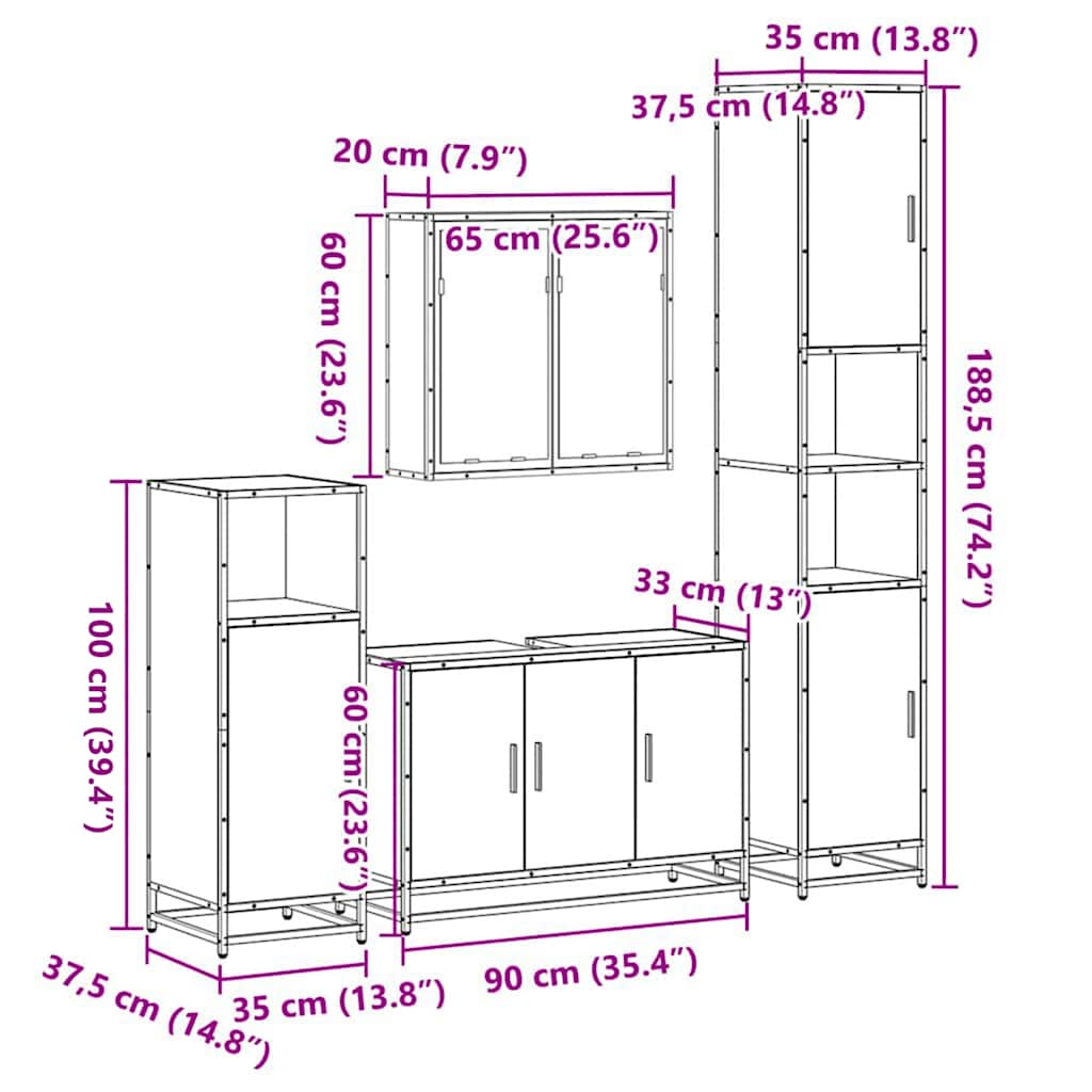 4 Piece Bathroom Furniture Set  Engineered Wood