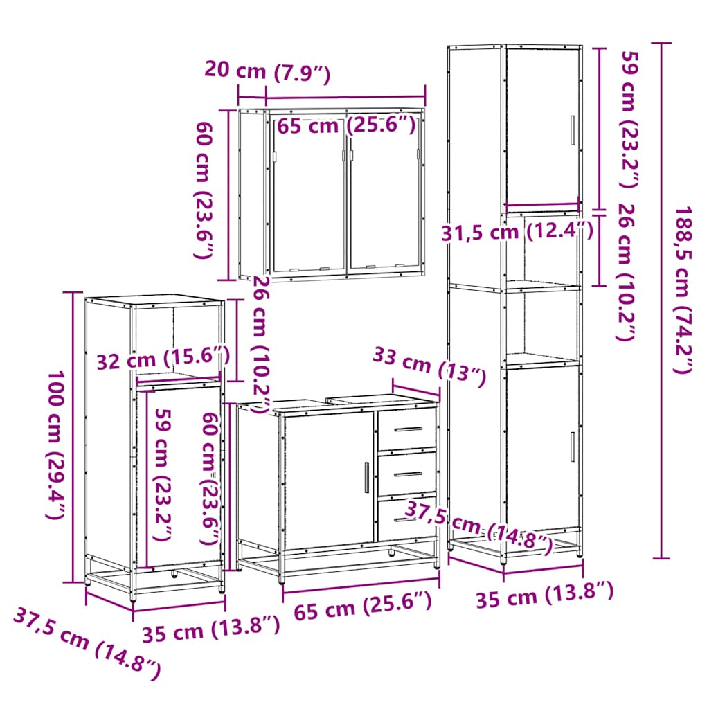 4 Piece Bathroom Furniture Set  Engineered Wood