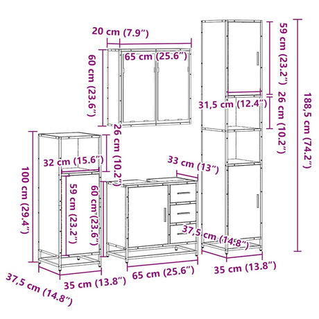 4 Piece Bathroom Furniture Set  Engineered Wood