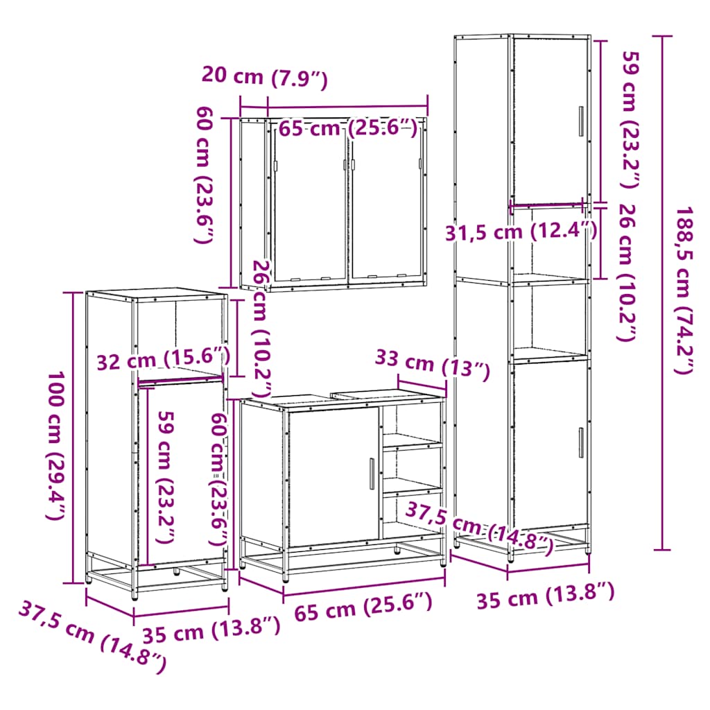 4 Piece Bathroom Furniture Set  Engineered Wood