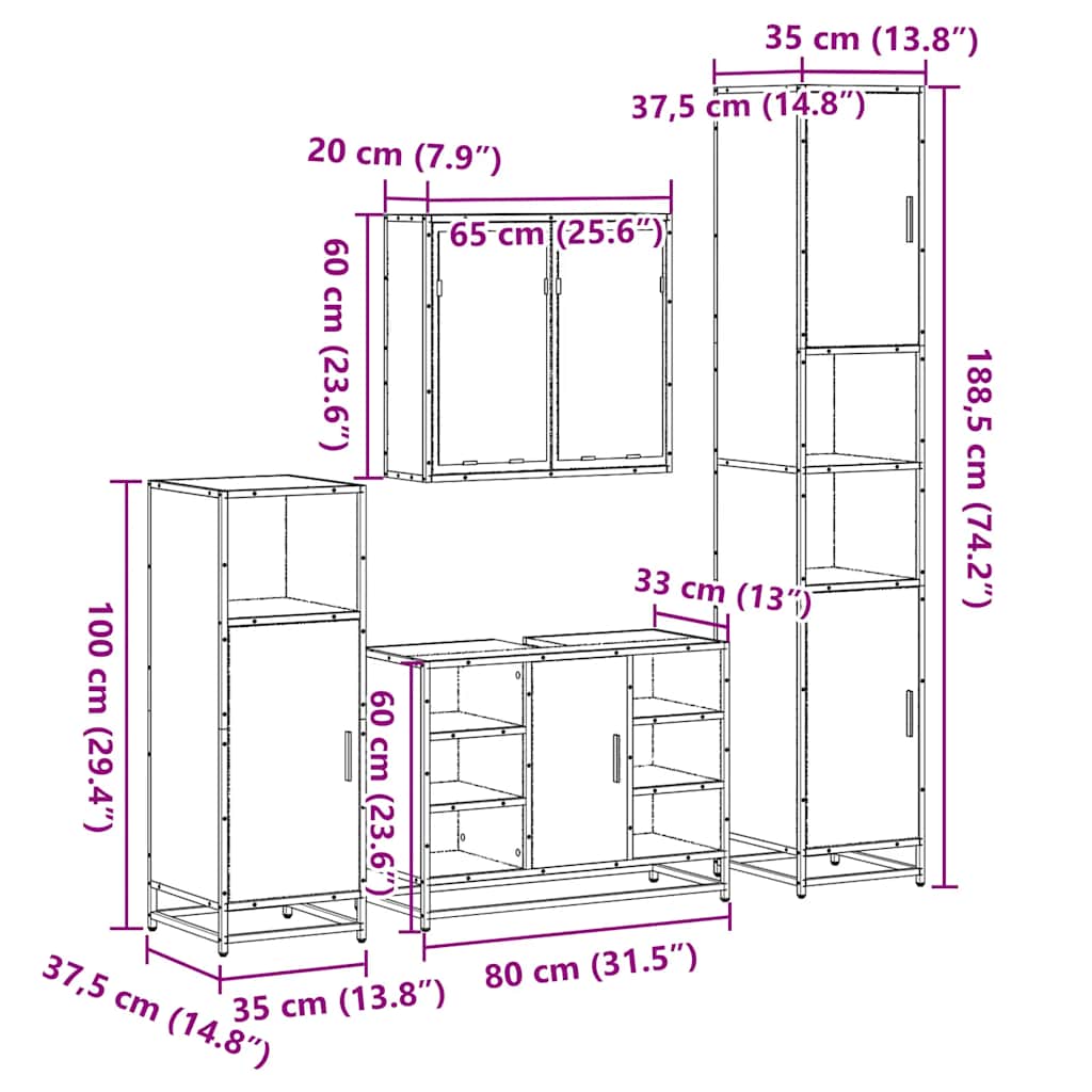 4 Piece Bathroom Furniture Set  Engineered Wood