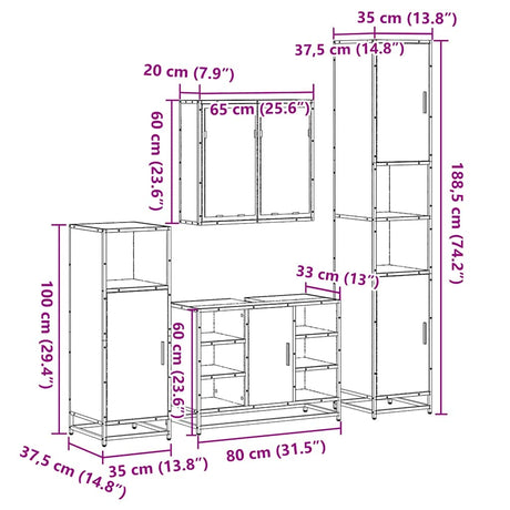 4 Piece Bathroom Furniture Set  Engineered Wood