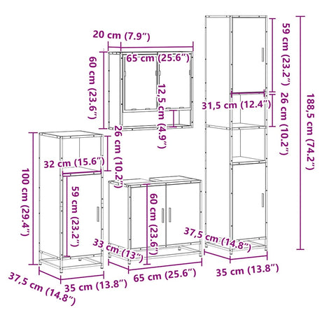 4 Piece Bathroom Furniture Set  Engineered Wood