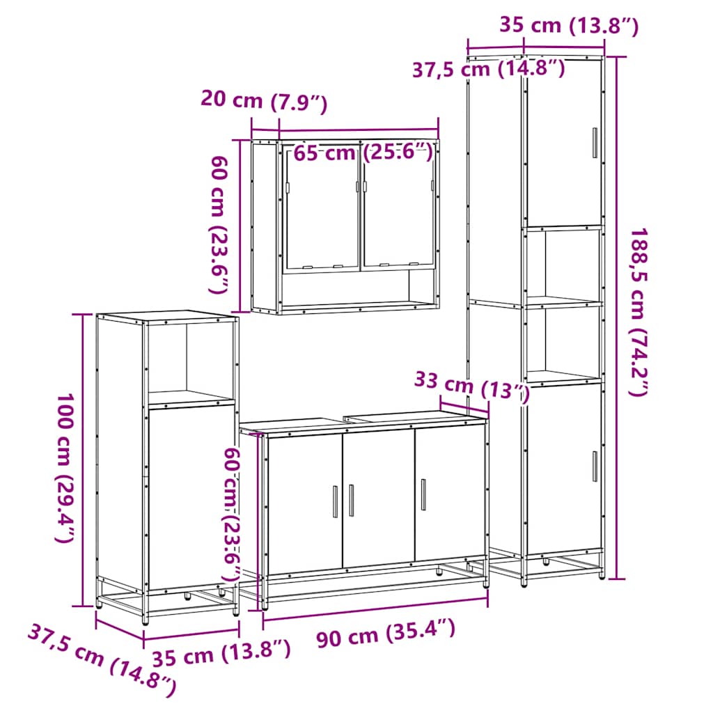 4 Piece Bathroom Furniture Set  Engineered Wood