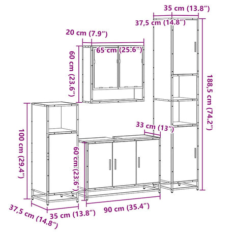 4 Piece Bathroom Furniture Set  Engineered Wood