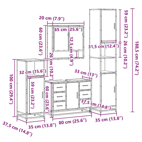 4 Piece Bathroom Furniture Set  Engineered Wood