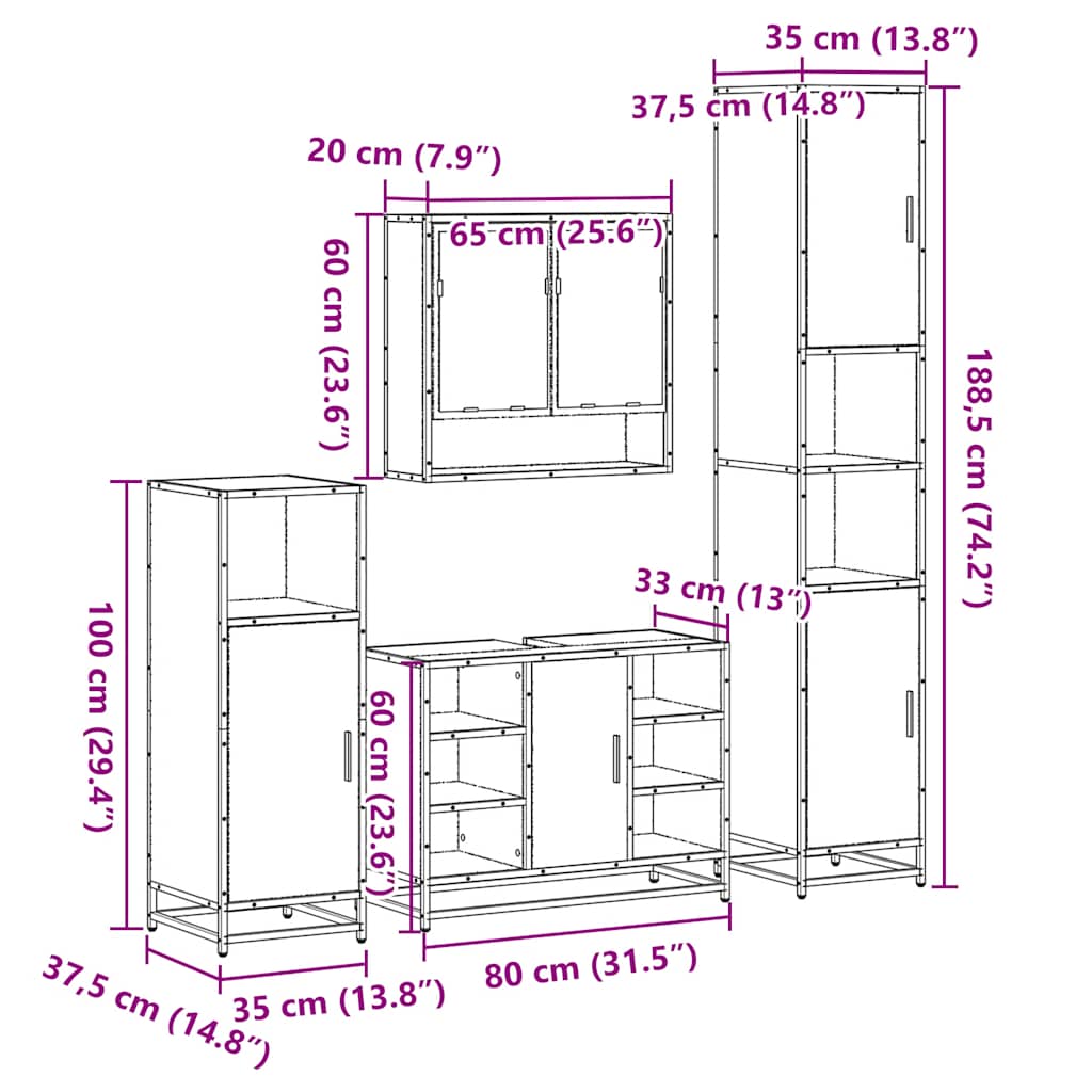 4 Piece Bathroom Furniture Set  Engineered Wood