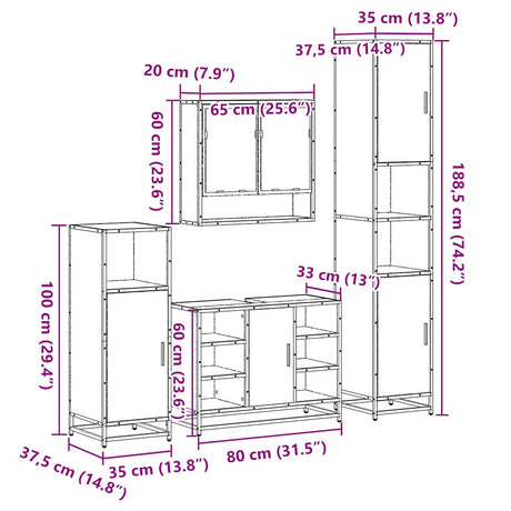 4 Piece Bathroom Furniture Set  Engineered Wood
