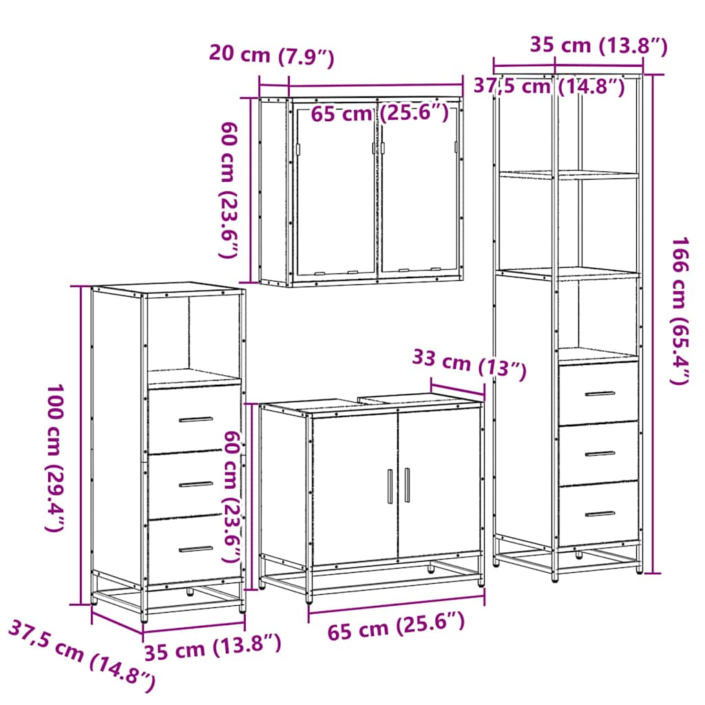 4 Piece Bathroom Furniture Set  Engineered Wood