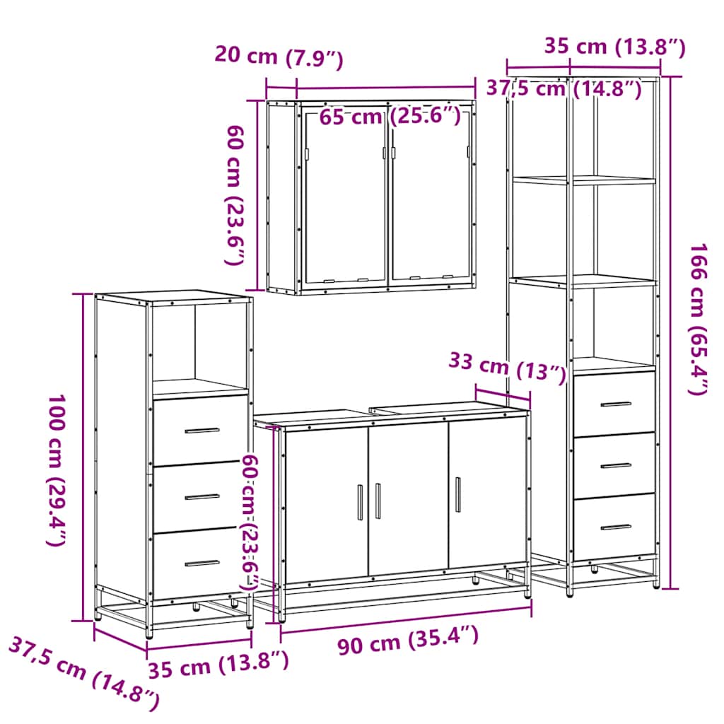 4 Piece Bathroom Furniture Set  Engineered Wood