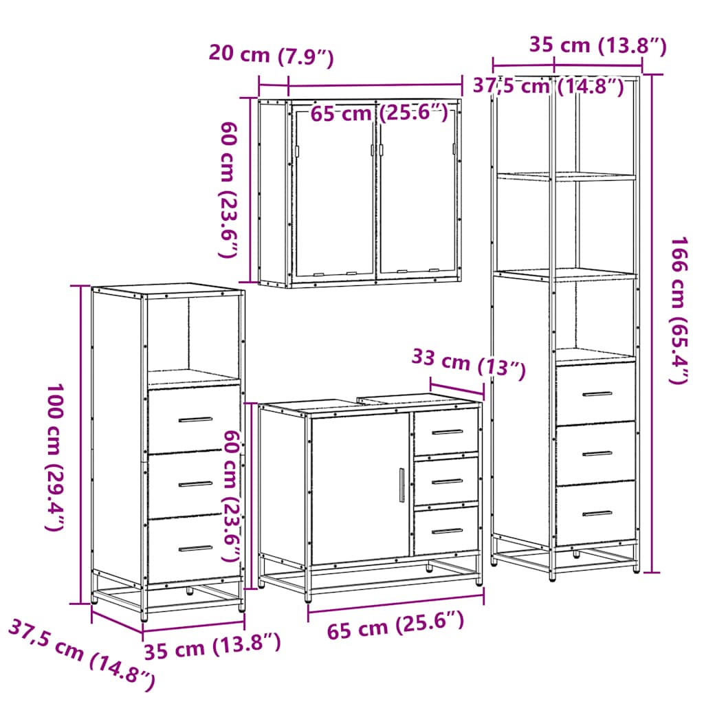 4 Piece Bathroom Furniture Set  Engineered Wood