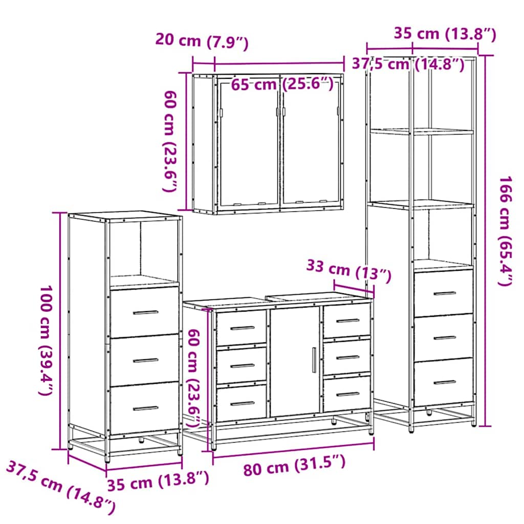 4 Piece Bathroom Furniture Set  Engineered Wood