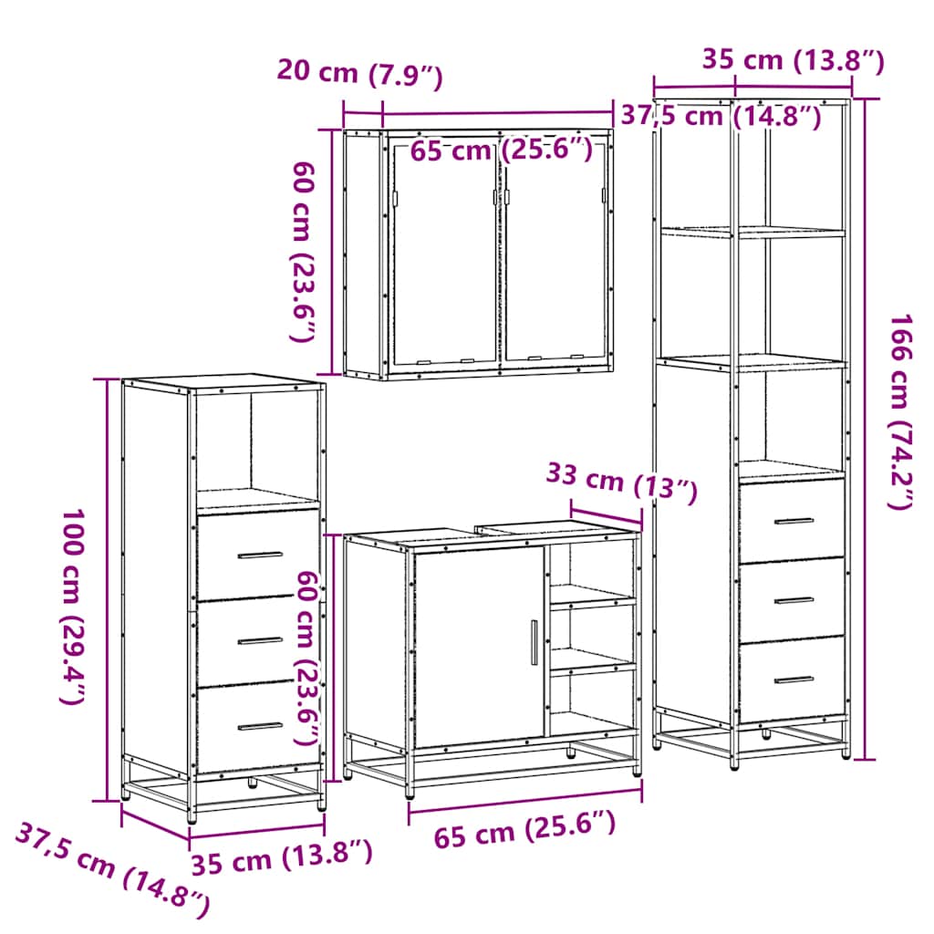 4 Piece Bathroom Furniture Set  Engineered Wood