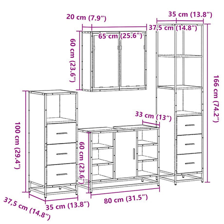 4 Piece Bathroom Furniture Set  Engineered Wood
