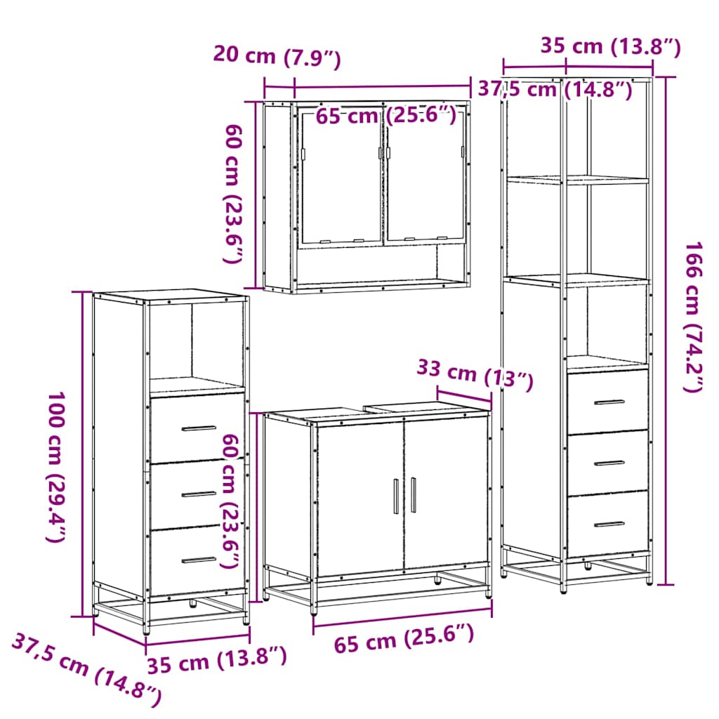 4 Piece Bathroom Furniture Set  Engineered Wood