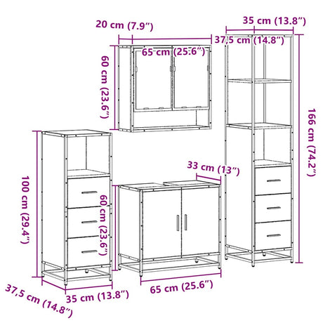4 Piece Bathroom Furniture Set  Engineered Wood