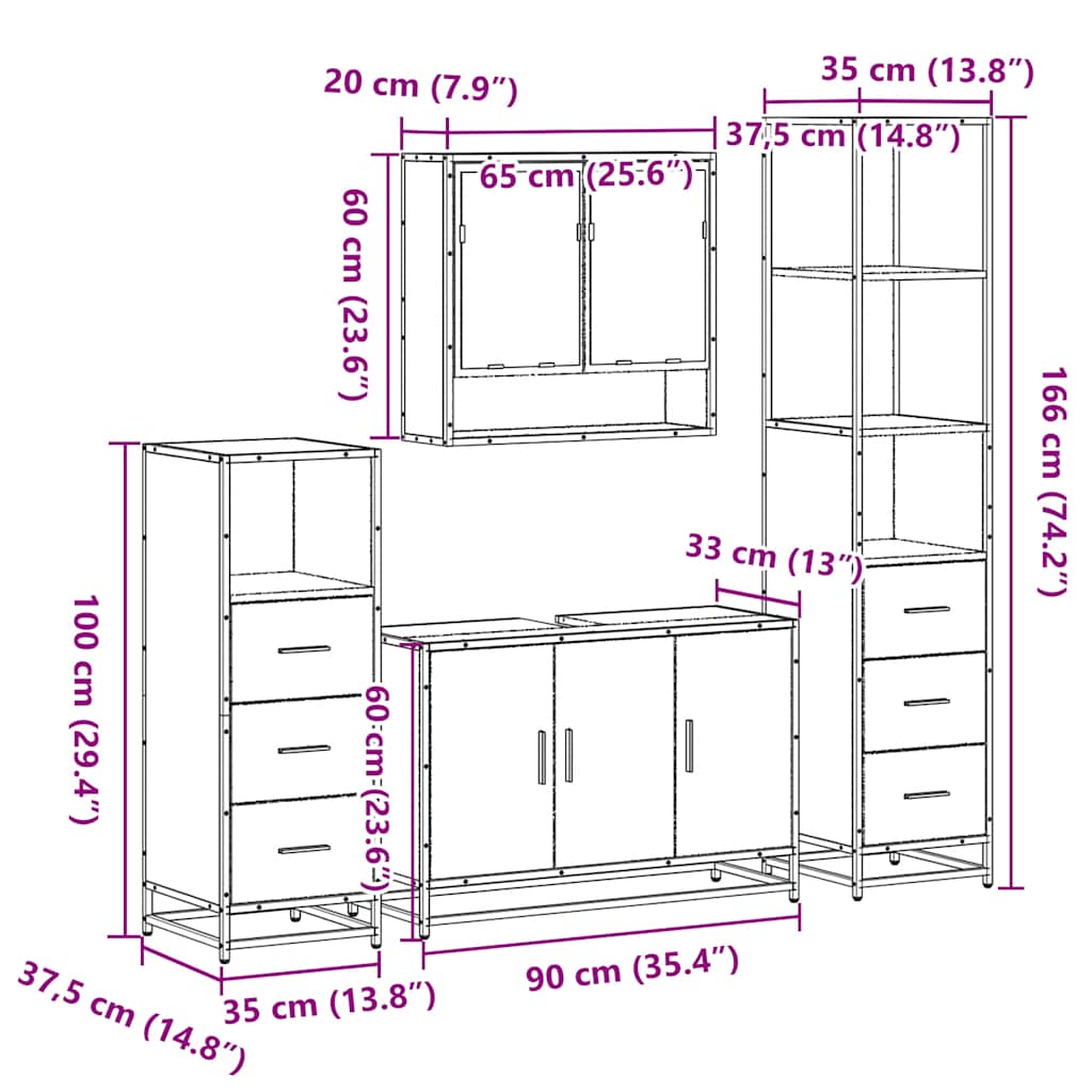 4 Piece Bathroom Furniture Set  Engineered Wood