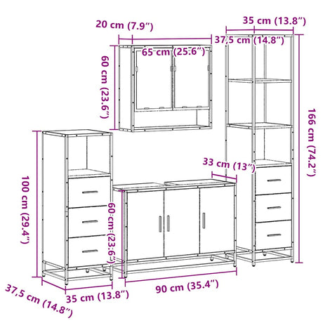 4 Piece Bathroom Furniture Set  Engineered Wood
