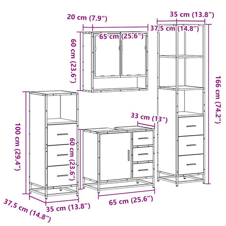 4 Piece Bathroom Furniture Set  Engineered Wood