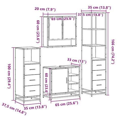 4 Piece Bathroom Furniture Set  Engineered Wood