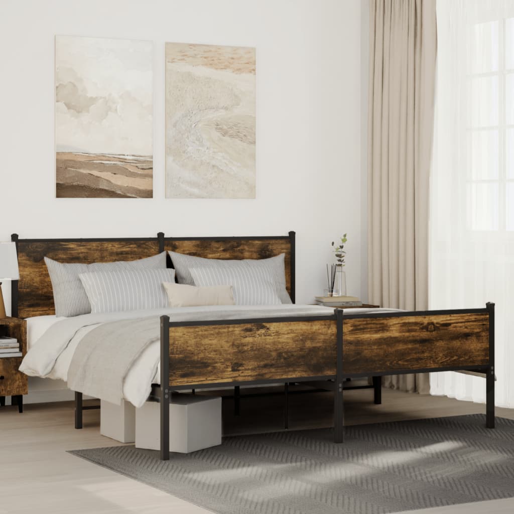 Metal Bed Frame without Mattress Smoked Oak 183x213 cm