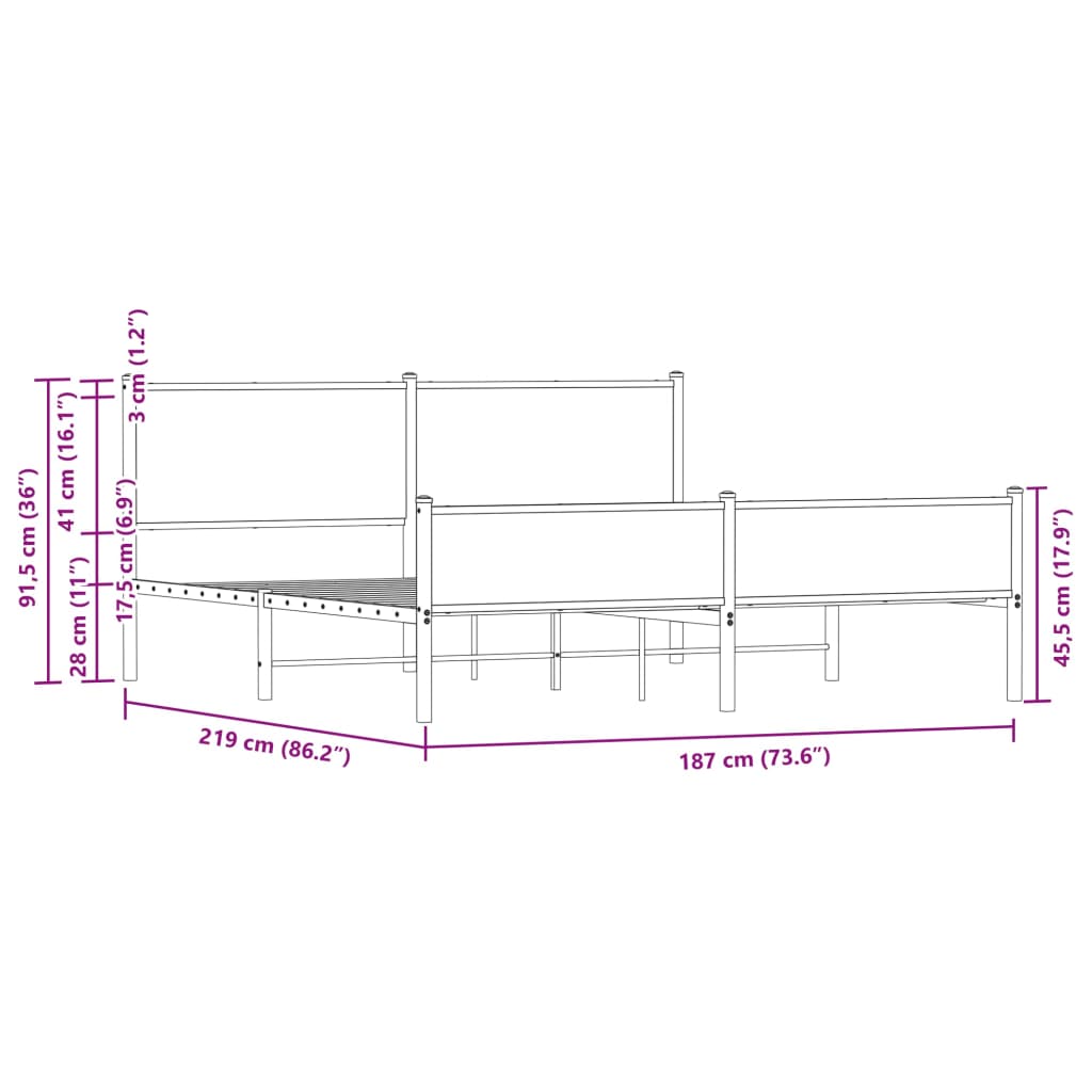 Metal Bed Frame without Mattress Smoked Oak 183x213 cm