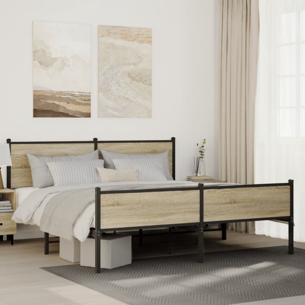 Metal Bed Frame without Mattress Sonoma Oak 183x213 cm