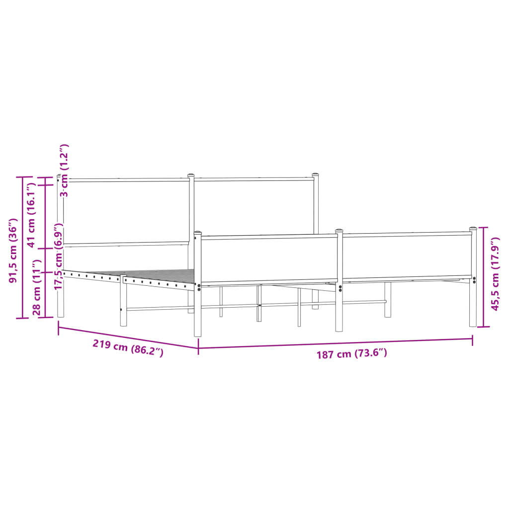 Metal Bed Frame without Mattress Sonoma Oak 183x213 cm