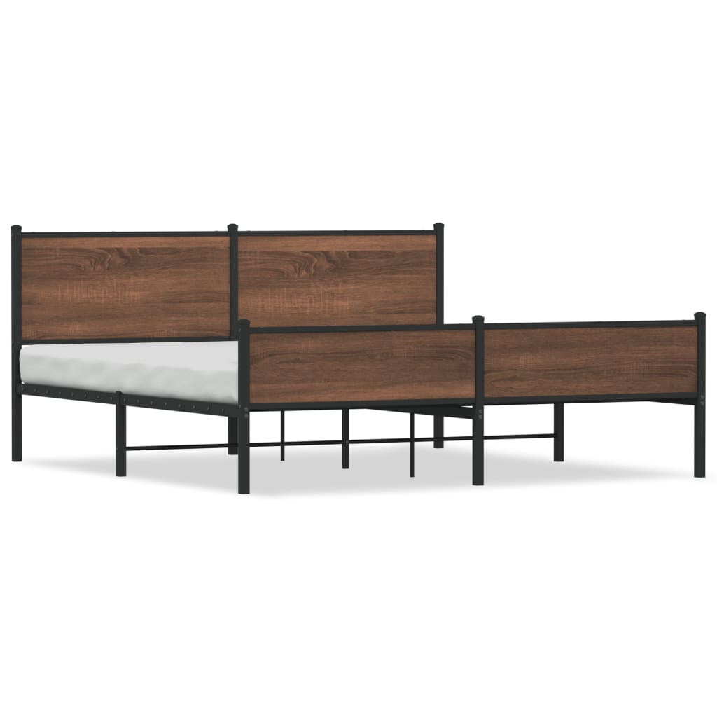Metal Bed Frame without Mattress Brown Oak 183x213 cm