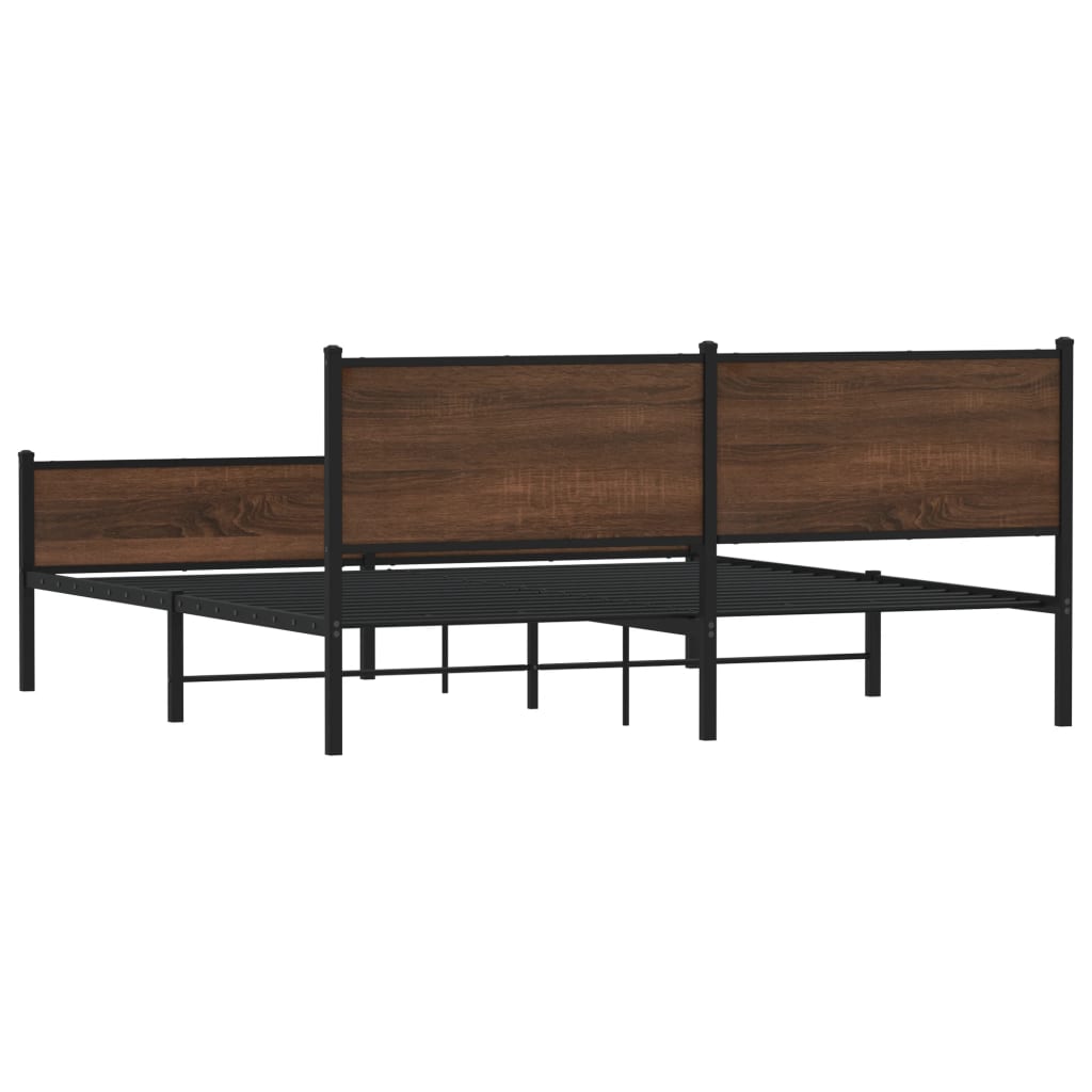 Metal Bed Frame without Mattress Brown Oak 183x213 cm