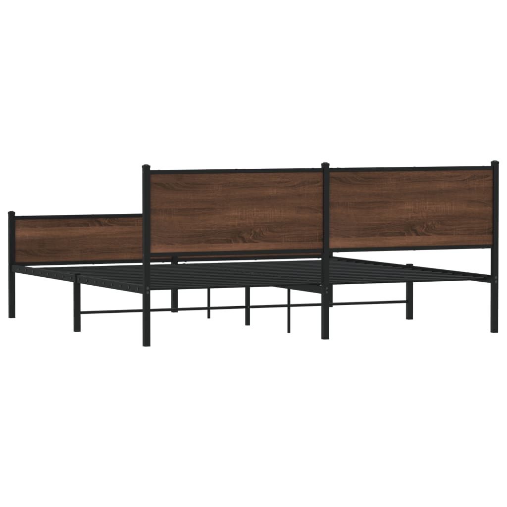 Metal Bed Frame without Mattress Brown Oak 200x200 cm